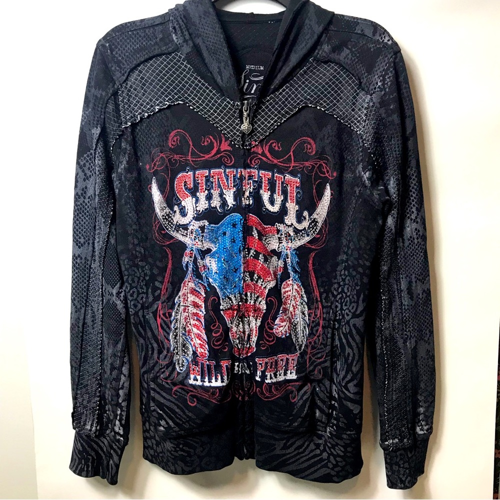 Affliction brand “Sinful” Womens sequin hoodie
